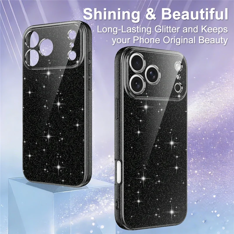 For iPhone 17 Pro Max Magnetic Case Glitter TPU Shockproof Phone Cover with Lanyard Compatible with MagSafe - Black