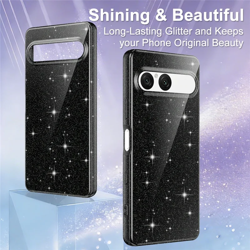 For Sony Xperia 10 VII Magnetic Case Glitter TPU Shockproof Phone Cover with Lanyard Compatible with MagSafe - Black