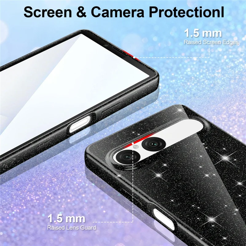 For Sony Xperia 10 VII Magnetic Case Glitter TPU Shockproof Phone Cover with Lanyard Compatible with MagSafe - Black