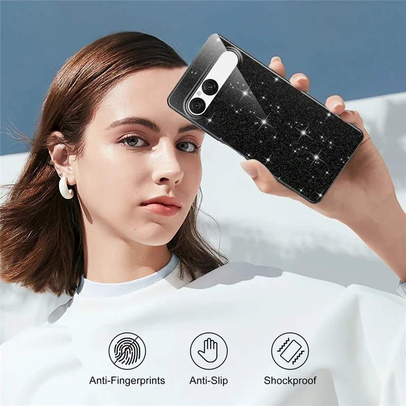 For Sony Xperia 10 VII Magnetic Case Glitter TPU Shockproof Phone Cover with Lanyard Compatible with MagSafe - Black