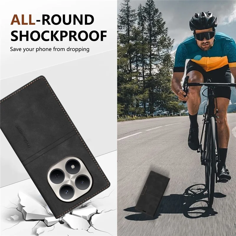 For Xiaomi Redmi Note 15 Pro+ 5G (Global)  /  Poco M8 Pro 5G Wallet Case Magnetic Closing Leather Phone Cover - Black