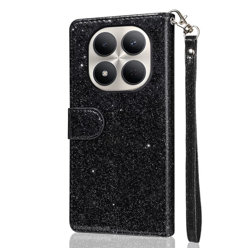 For Xiaomi Redmi Note 15 Pro 5G (Global) Stand Case Glitter Phone Leather Cover Zipper Pocket - Black