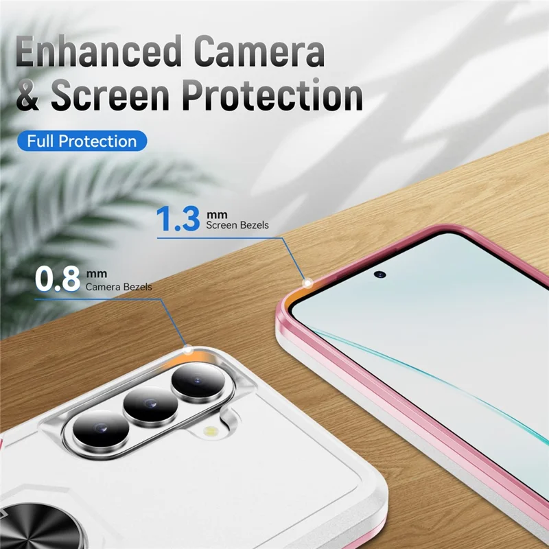 For Samsung Galaxy S26 Case Military Grade Ring Kickstand PC + TPU Phone Cover - White + Pink