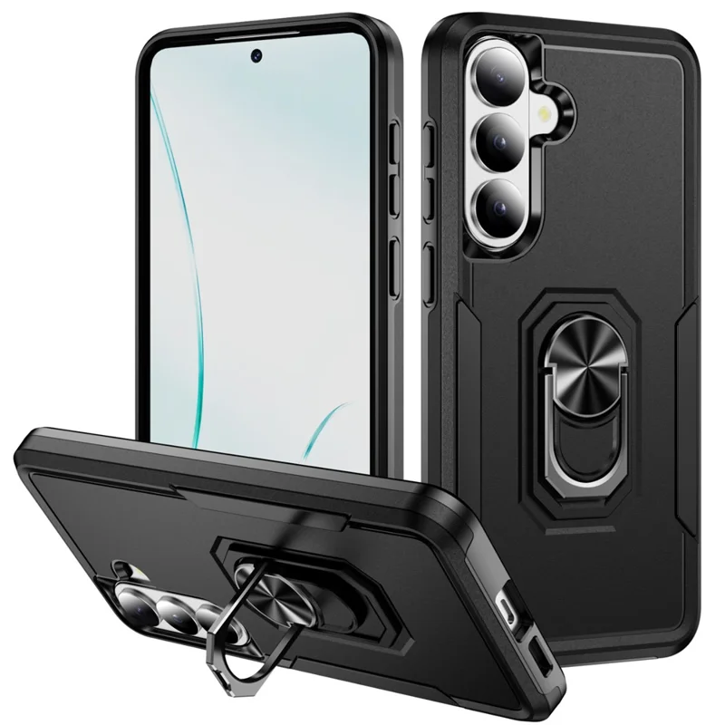 For Samsung Galaxy S26 Case Military Grade Ring Kickstand PC + TPU Phone Cover -  Black