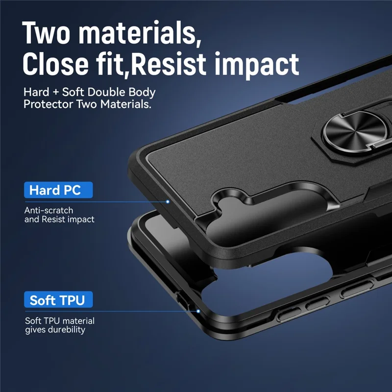 For Samsung Galaxy S26 Case Military Grade Ring Kickstand PC + TPU Phone Cover -  Black