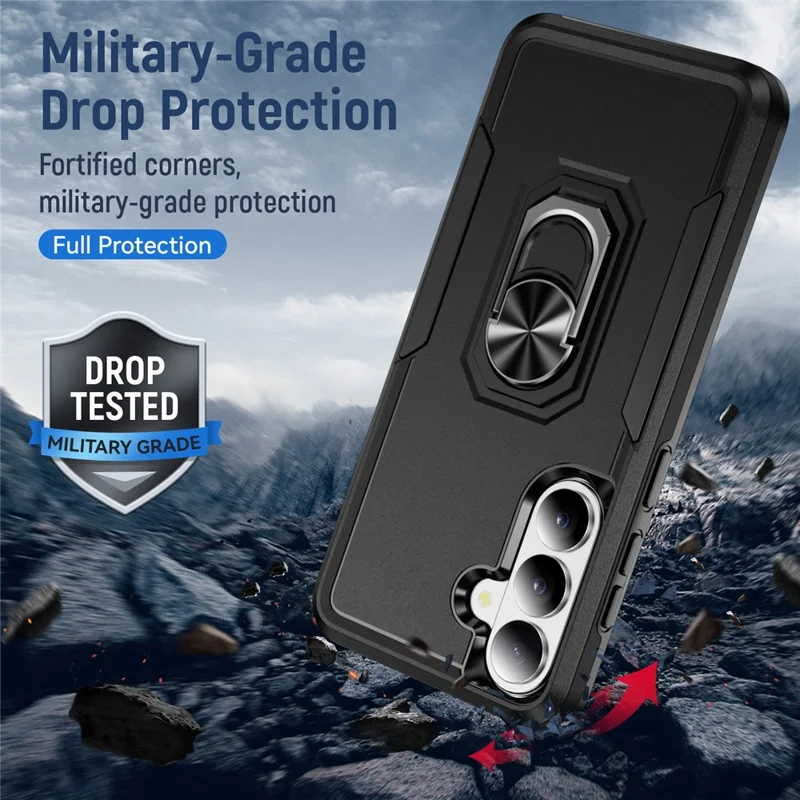 For Samsung Galaxy S26 Case Military Grade Ring Kickstand PC + TPU Phone Cover -  Black