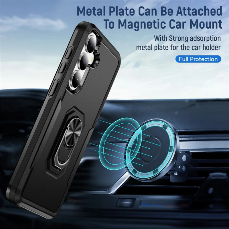 For Samsung Galaxy S26 Case Military Grade Ring Kickstand PC + TPU Phone Cover -  Black