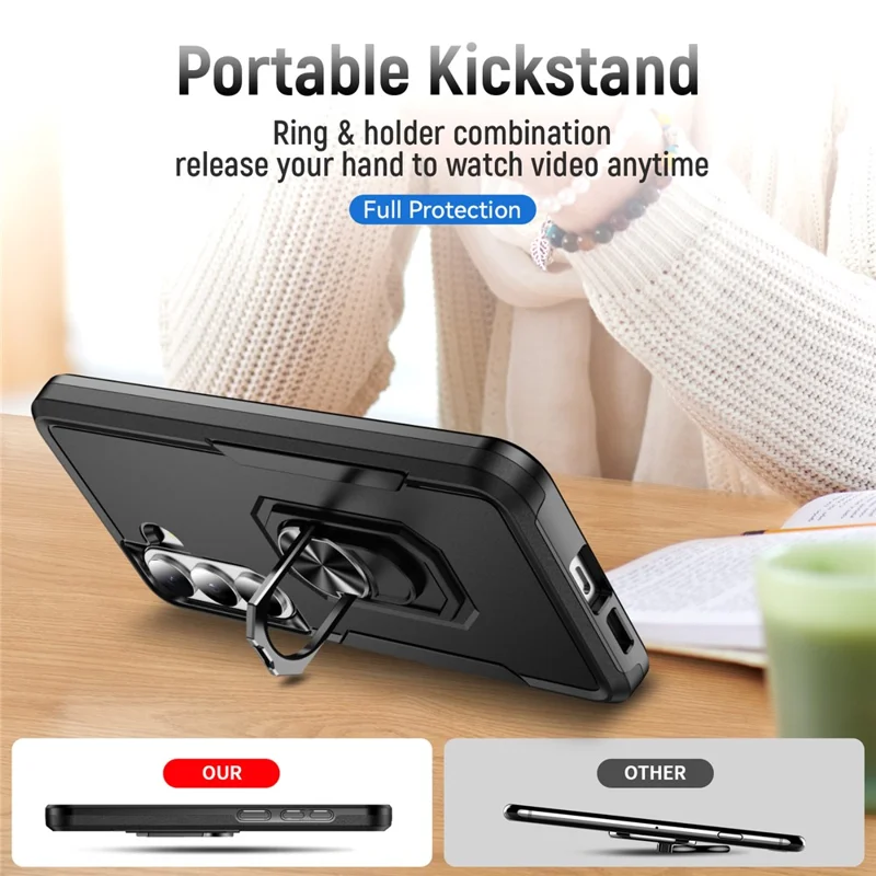 For Samsung Galaxy S26 Case Military Grade Ring Kickstand PC + TPU Phone Cover -  Black