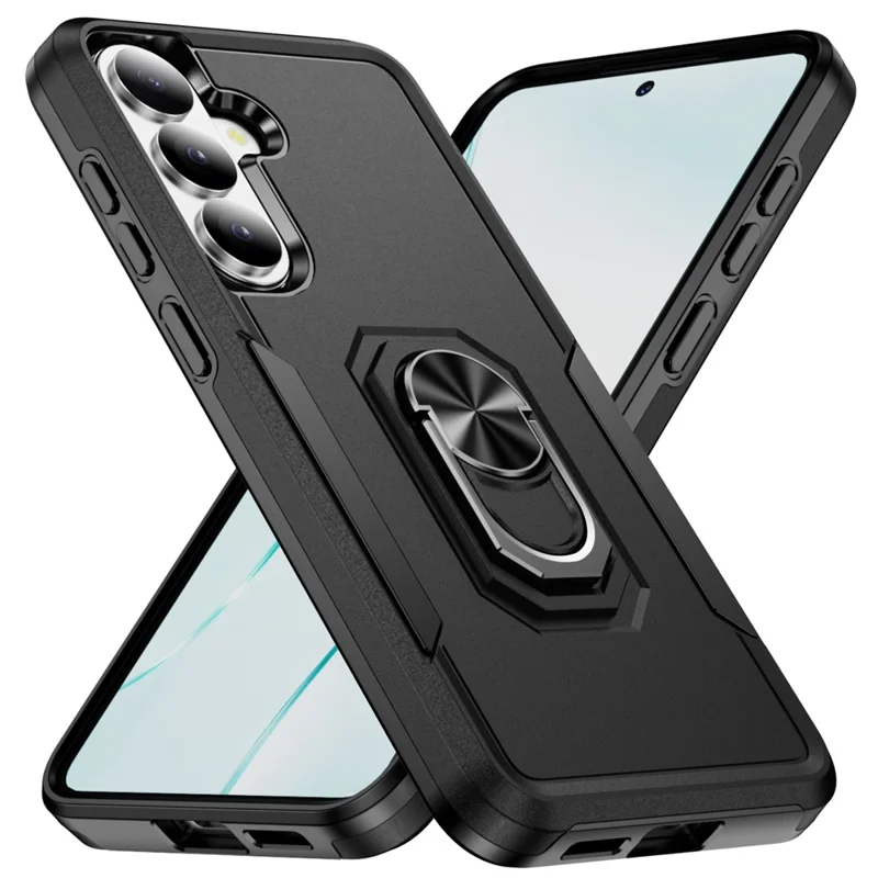 For Samsung Galaxy S26 Case Military Grade Ring Kickstand PC + TPU Phone Cover -  Black
