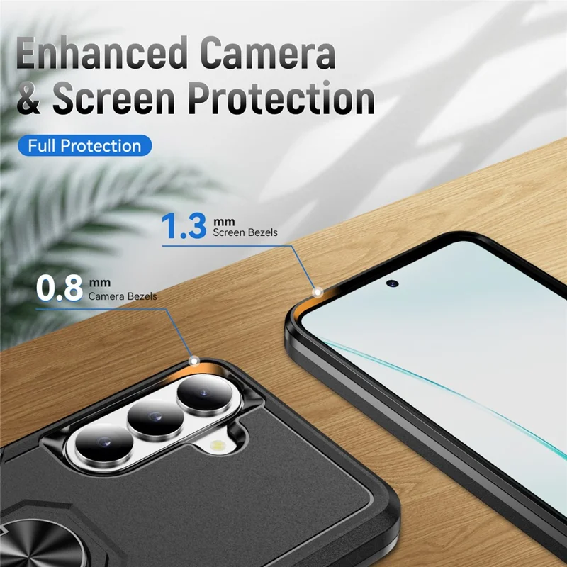 For Samsung Galaxy S26 Case Military Grade Ring Kickstand PC + TPU Phone Cover -  Black