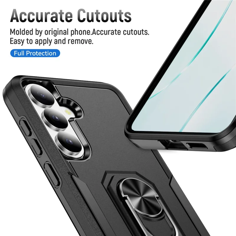 For Samsung Galaxy S26 Case Military Grade Ring Kickstand PC + TPU Phone Cover -  Black