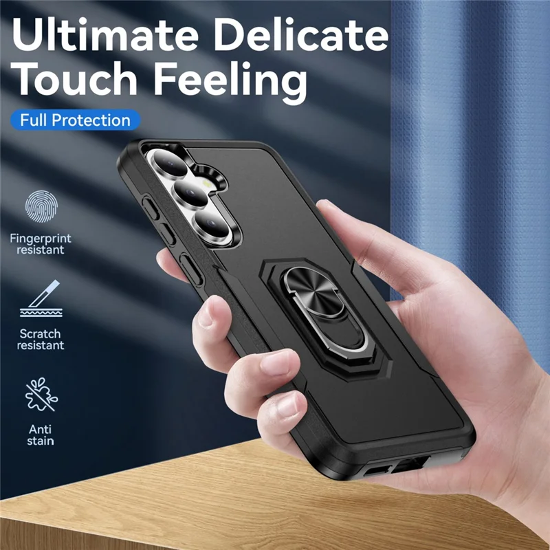 For Samsung Galaxy S26 Case Military Grade Ring Kickstand PC + TPU Phone Cover -  Black