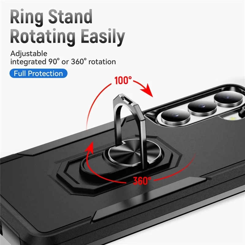 For Samsung Galaxy S26 Case Military Grade Ring Kickstand PC + TPU Phone Cover -  Black