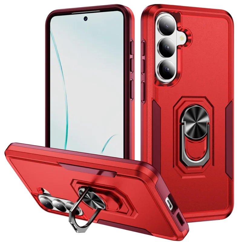 For Samsung Galaxy S26 Case Military Grade Ring Kickstand PC + TPU Phone Cover - Red + Rose