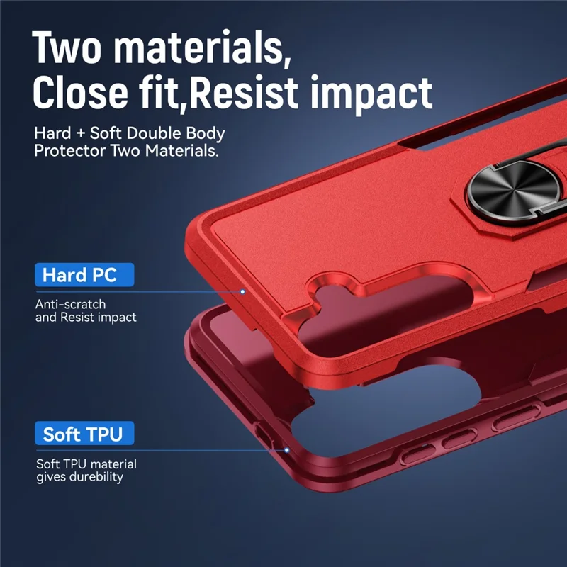 For Samsung Galaxy S26 Case Military Grade Ring Kickstand PC + TPU Phone Cover - Red + Rose