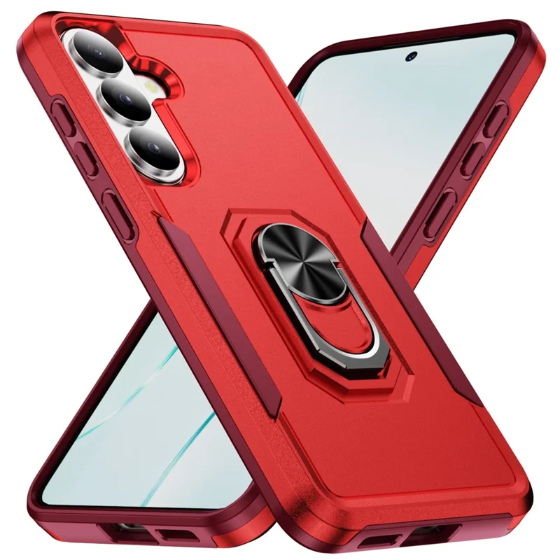 For Samsung Galaxy S26 Case Military Grade Ring Kickstand PC + TPU Phone Cover - Red + Rose