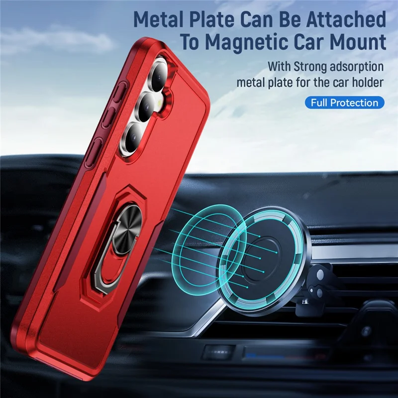 For Samsung Galaxy S26 Case Military Grade Ring Kickstand PC + TPU Phone Cover - Red + Rose