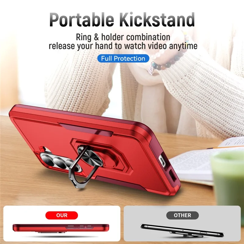 For Samsung Galaxy S26 Case Military Grade Ring Kickstand PC + TPU Phone Cover - Red + Rose