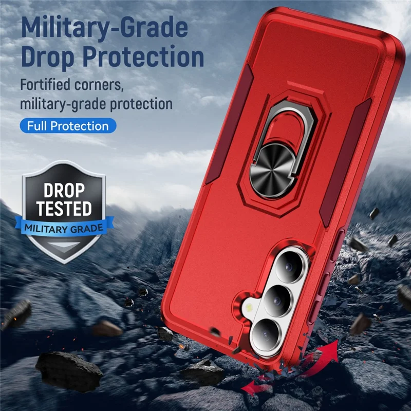 For Samsung Galaxy S26 Case Military Grade Ring Kickstand PC + TPU Phone Cover - Red + Rose