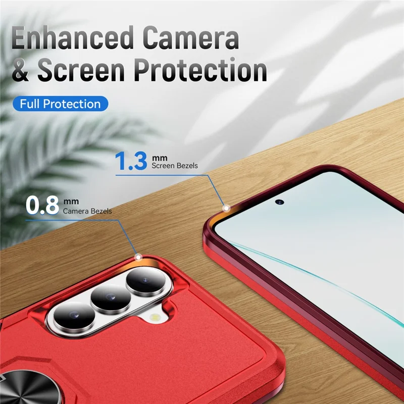 For Samsung Galaxy S26 Case Military Grade Ring Kickstand PC + TPU Phone Cover - Red + Rose