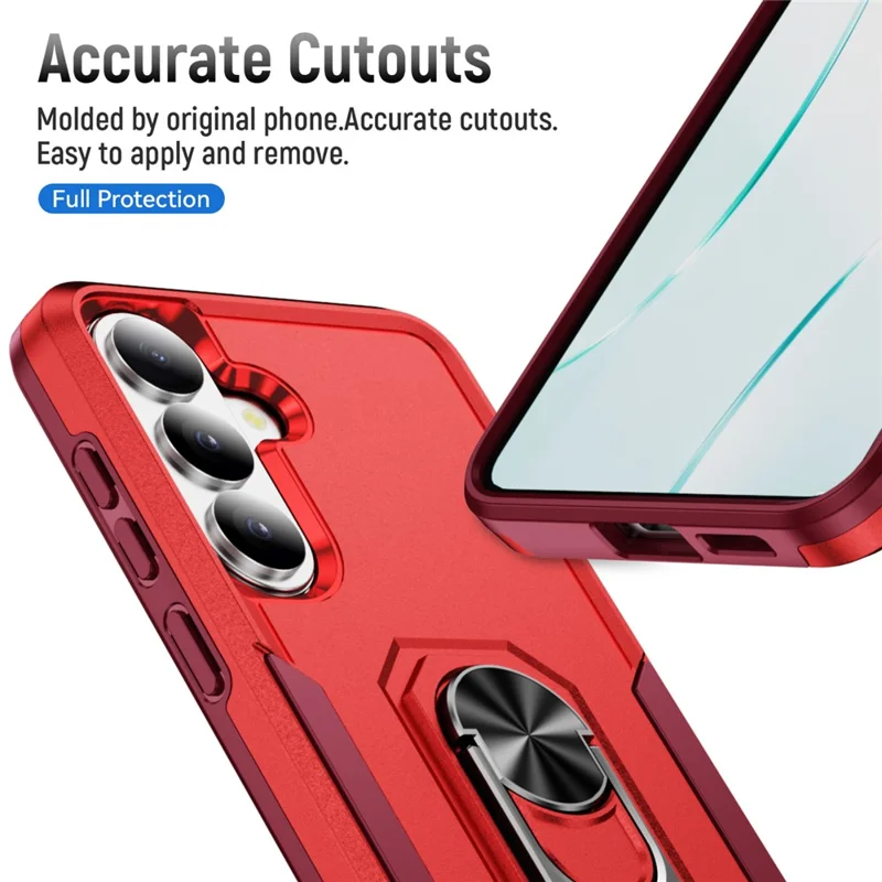 For Samsung Galaxy S26 Case Military Grade Ring Kickstand PC + TPU Phone Cover - Red + Rose