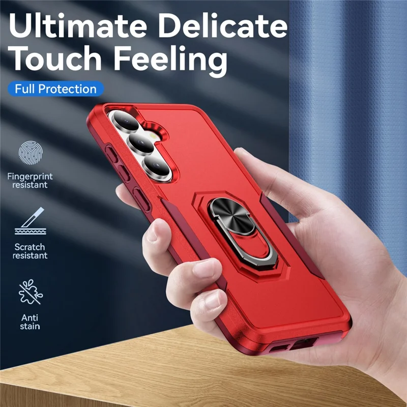 For Samsung Galaxy S26 Case Military Grade Ring Kickstand PC + TPU Phone Cover - Red + Rose