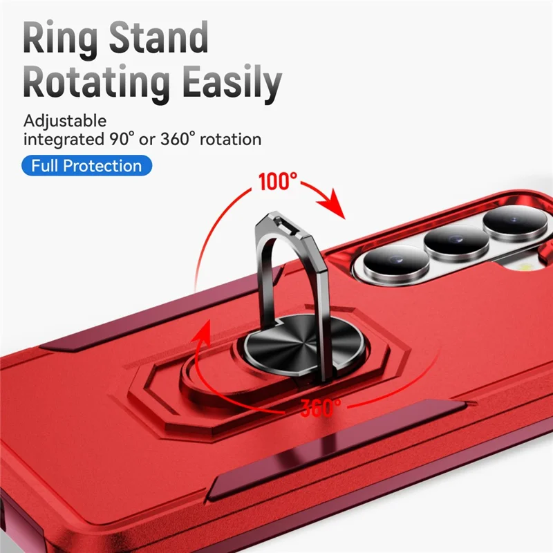 For Samsung Galaxy S26 Case Military Grade Ring Kickstand PC + TPU Phone Cover - Red + Rose