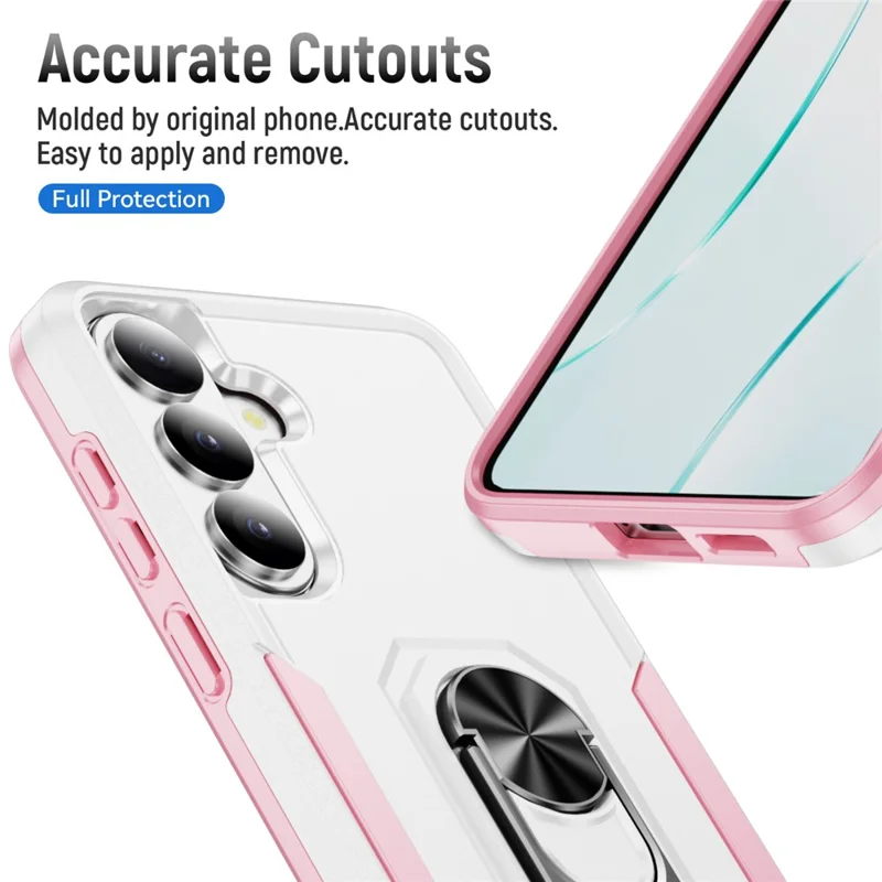 For Samsung Galaxy S26+ Case Military Grade Ring Kickstand PC + TPU Phone Cover -  White + Pink
