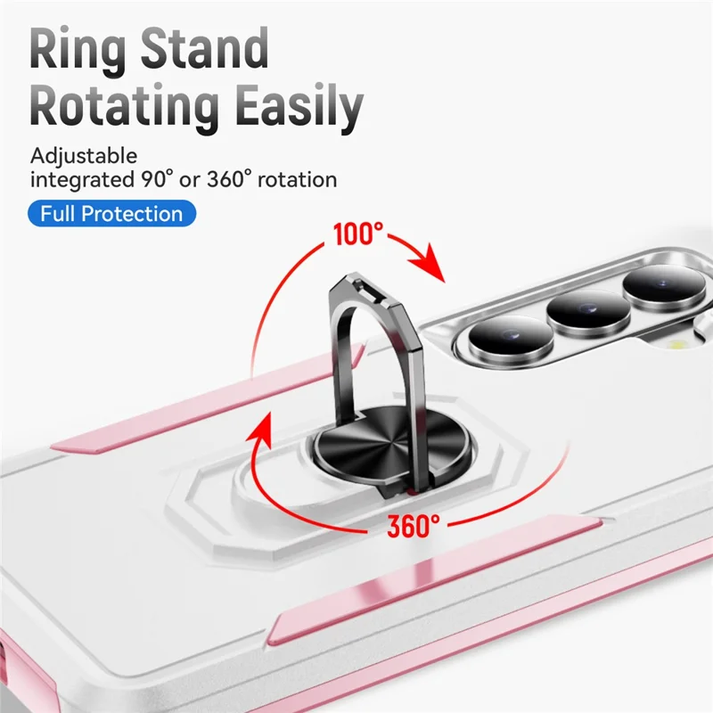 For Samsung Galaxy S26+ Case Military Grade Ring Kickstand PC + TPU Phone Cover -  White + Pink
