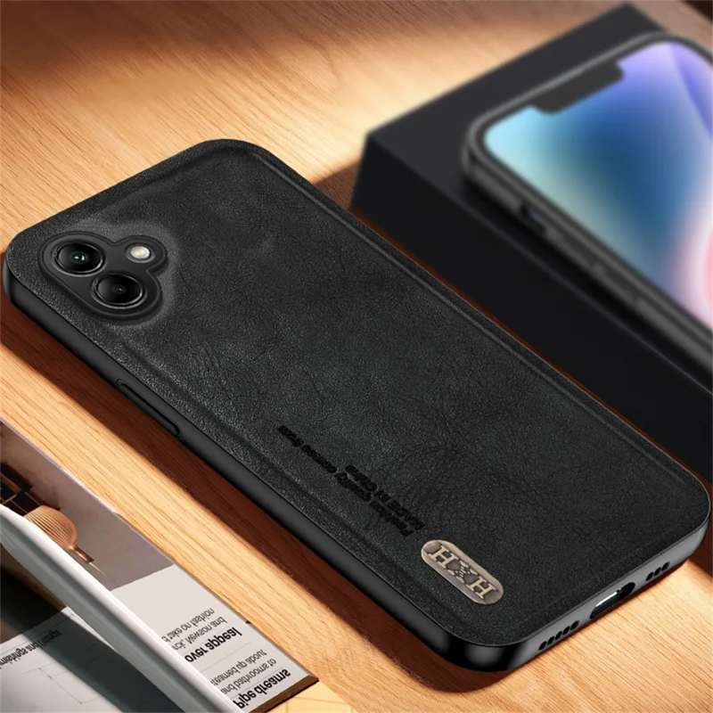 For Samsung Galaxy A07 4G Case Retro Texture Matte TPU + PU Leather Back Cover Support Magnetic Car Holder - Black