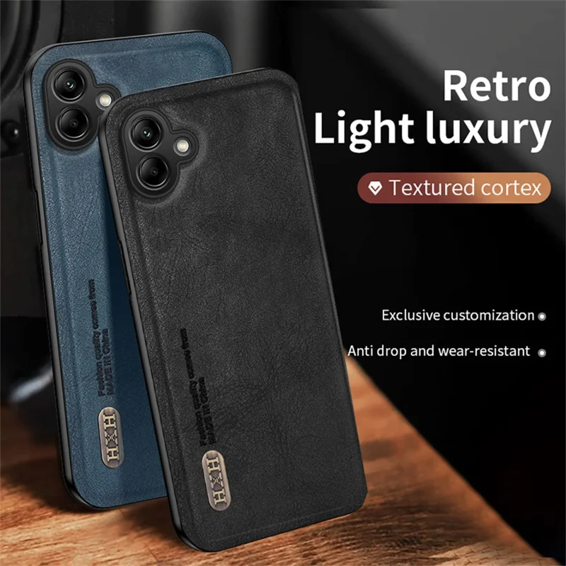 For Samsung Galaxy A07 4G Case Retro Texture Matte TPU + PU Leather Back Cover Support Magnetic Car Holder - Black
