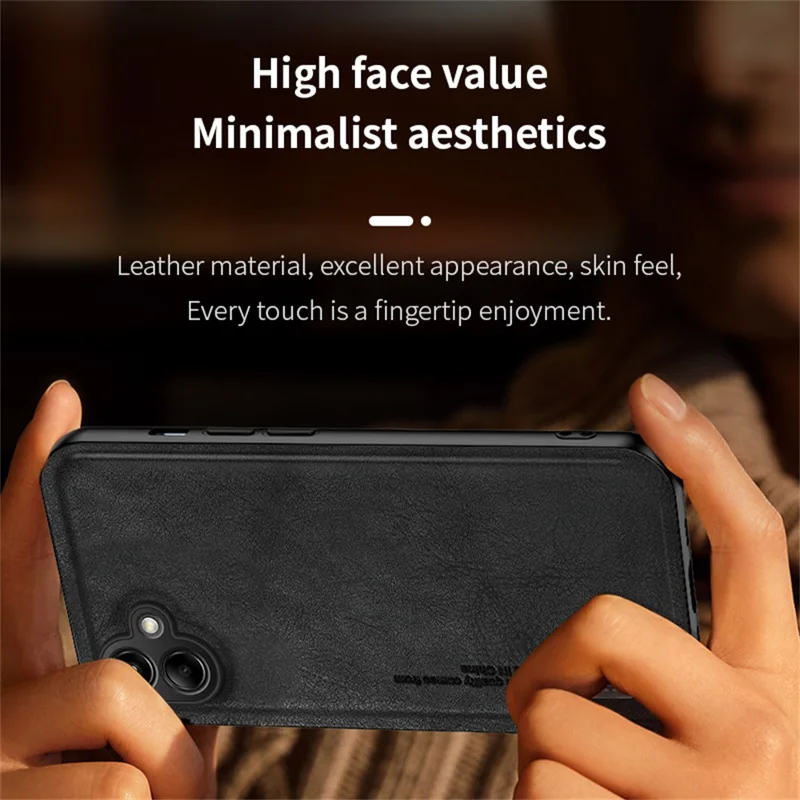 For Samsung Galaxy A07 4G Case Retro Texture Matte TPU + PU Leather Back Cover Support Magnetic Car Holder - Black