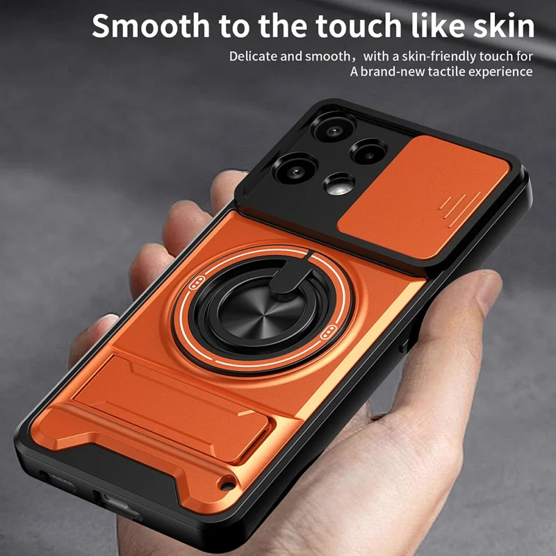 For Nothing Phone (3a) Lite 5G Magnetic Case Ring Holder Foldable Kickstand TPU PC Phone Cover with Camera Lens Slider - Orange