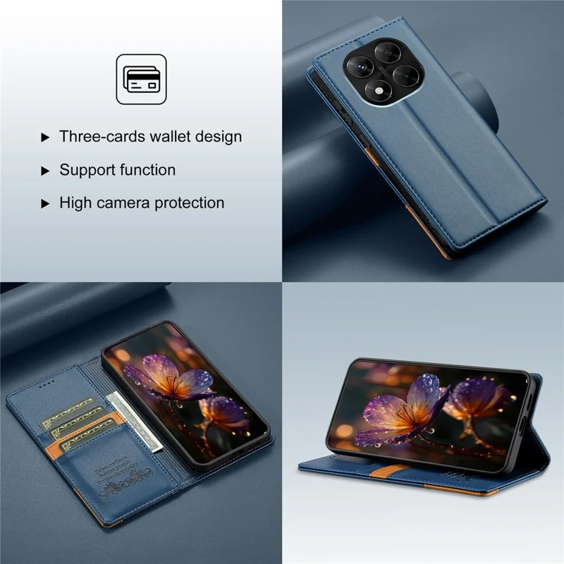 N.BEKUS P3 For Xiaomi Redmi Note 15 Pro 5G (Global) Case RFID Blocking Wallet Stand PU Leather Flip Phone Cover - Blue