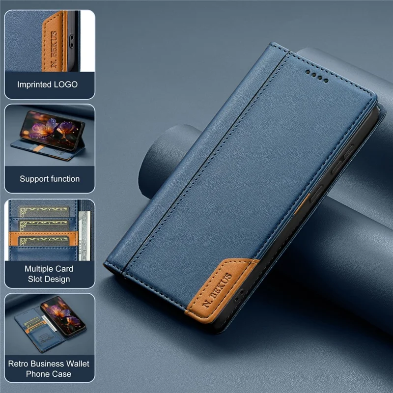 N.BEKUS P3 For Xiaomi Redmi Note 15 Pro 5G (Global) Case RFID Blocking Wallet Stand PU Leather Flip Phone Cover - Blue