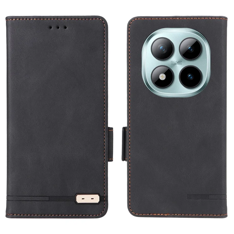 For Xiaomi Redmi Note 15 Pro+ 5G (Global)  /  Poco M8 Pro 5G Case Leather Wallet Flip Phone Cover with Hardware Decor - Black