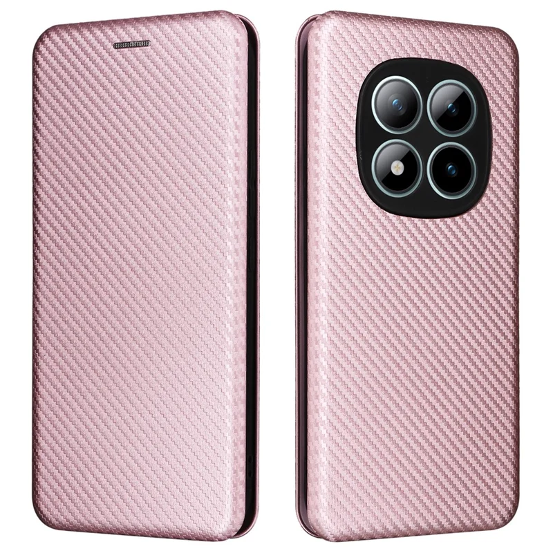 For Xiaomi Redmi Note 15 Pro+ 5G (Global)  /  Poco M8 Pro 5G Case Carbon Fiber Texture Drop-Proof PU Leather Phone Cover - Rose Gold