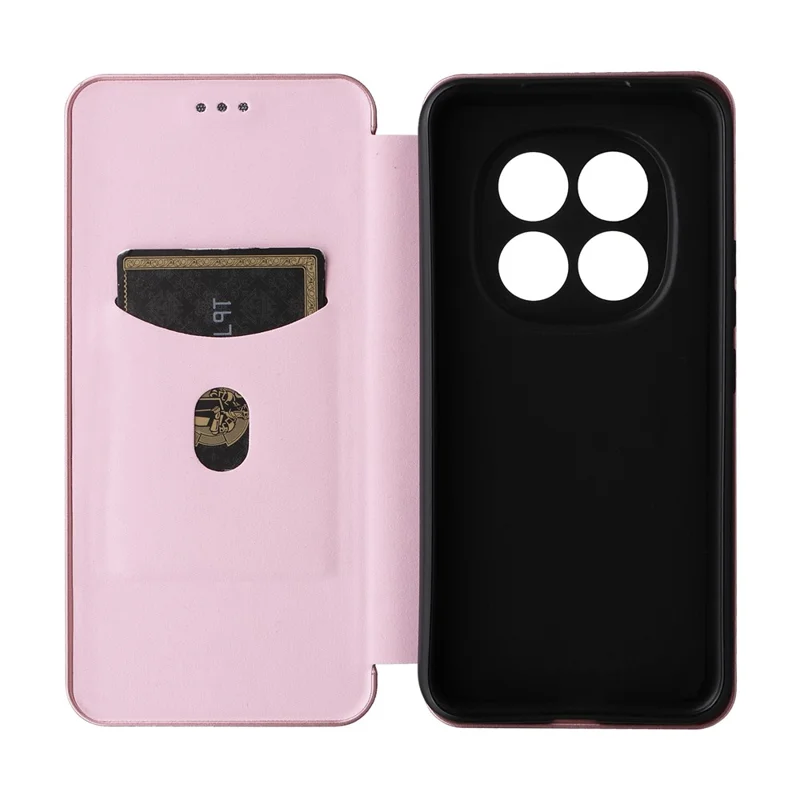 For Xiaomi Redmi Note 15 Pro+ 5G (Global)  /  Poco M8 Pro 5G Case Carbon Fiber Texture Drop-Proof PU Leather Phone Cover - Rose Gold
