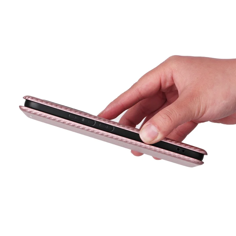 For Xiaomi Redmi Note 15 Pro+ 5G (Global)  /  Poco M8 Pro 5G Case Carbon Fiber Texture Drop-Proof PU Leather Phone Cover - Rose Gold