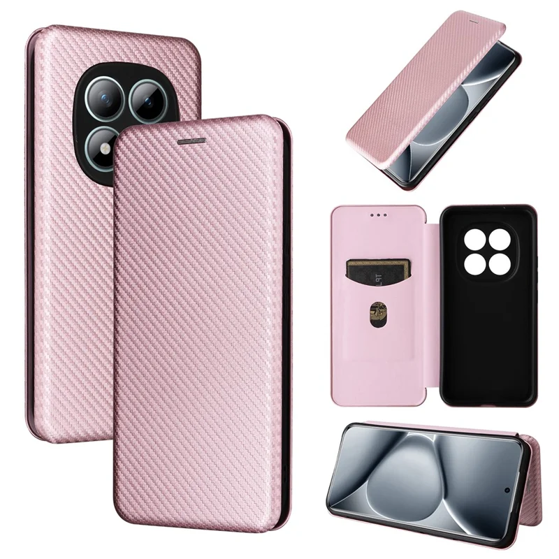 For Xiaomi Redmi Note 15 Pro+ 5G (Global)  /  Poco M8 Pro 5G Case Carbon Fiber Texture Drop-Proof PU Leather Phone Cover - Rose Gold