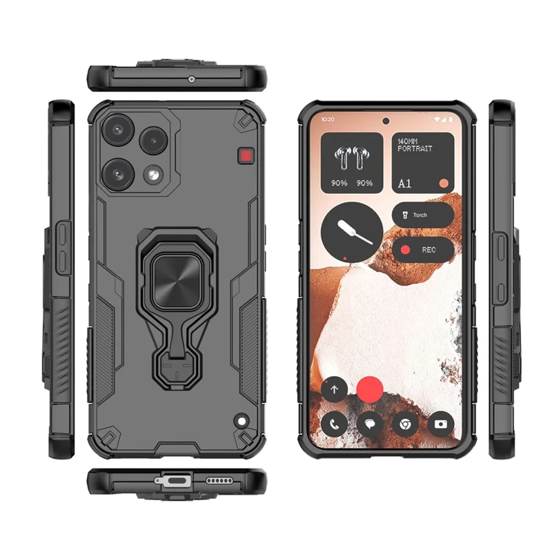 For Nothing Phone (3a) Lite 5G Case Rotatable Ring Kickstand PC + TPU Shockproof Phone Cover - Black