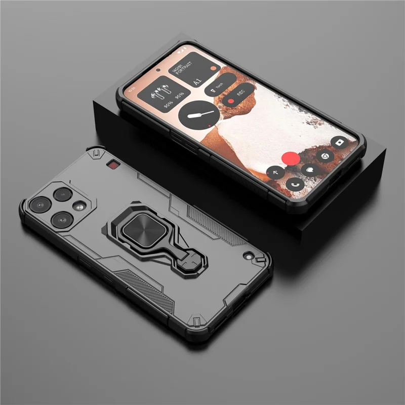 For Nothing Phone (3a) Lite 5G Case Rotatable Ring Kickstand PC + TPU Shockproof Phone Cover - Black