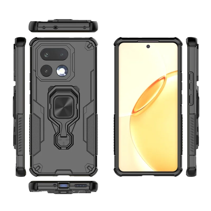 For Realme 16 Pro+ 5G Case Rotatable Ring Kickstand PC + TPU Shockproof Phone Cover - Black