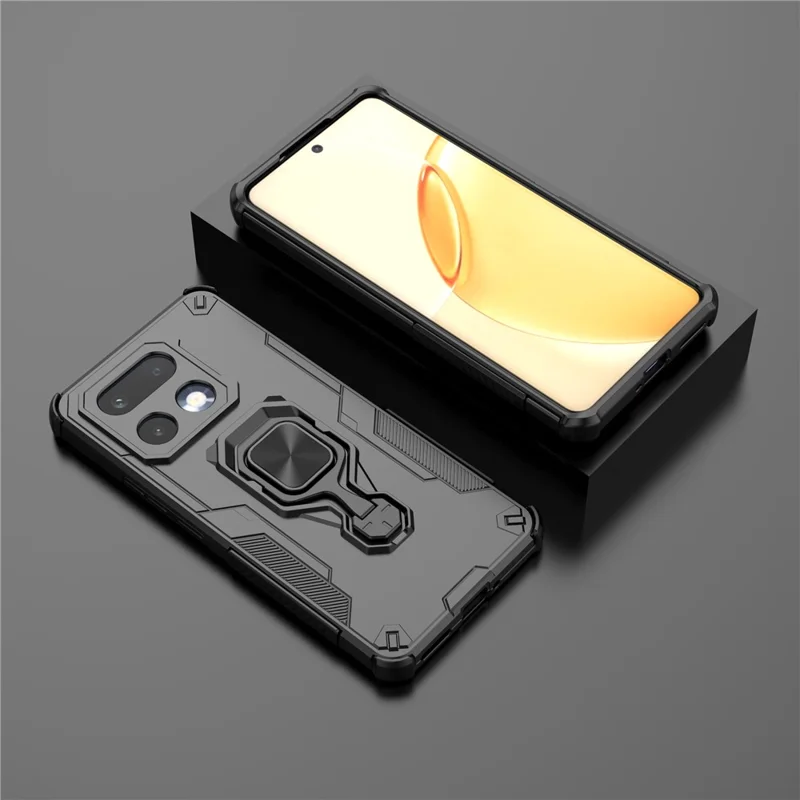 For Realme 16 Pro+ 5G Case Rotatable Ring Kickstand PC + TPU Shockproof Phone Cover - Black