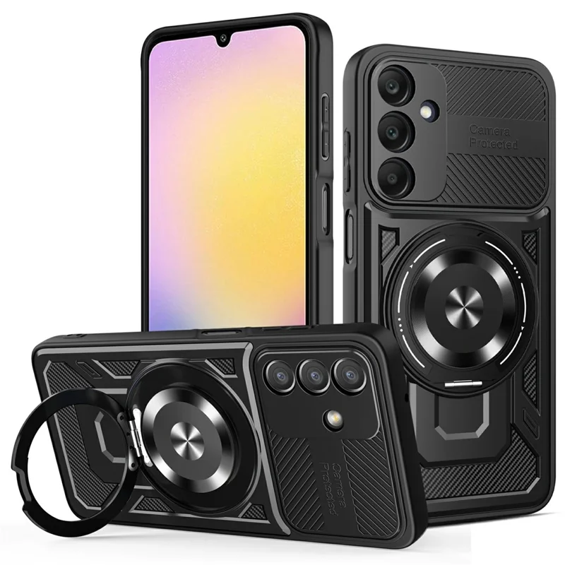 For Samsung Galaxy A37 5G Magnetic Case Rotating Kickstand TPU + PC Phone Cover - Black