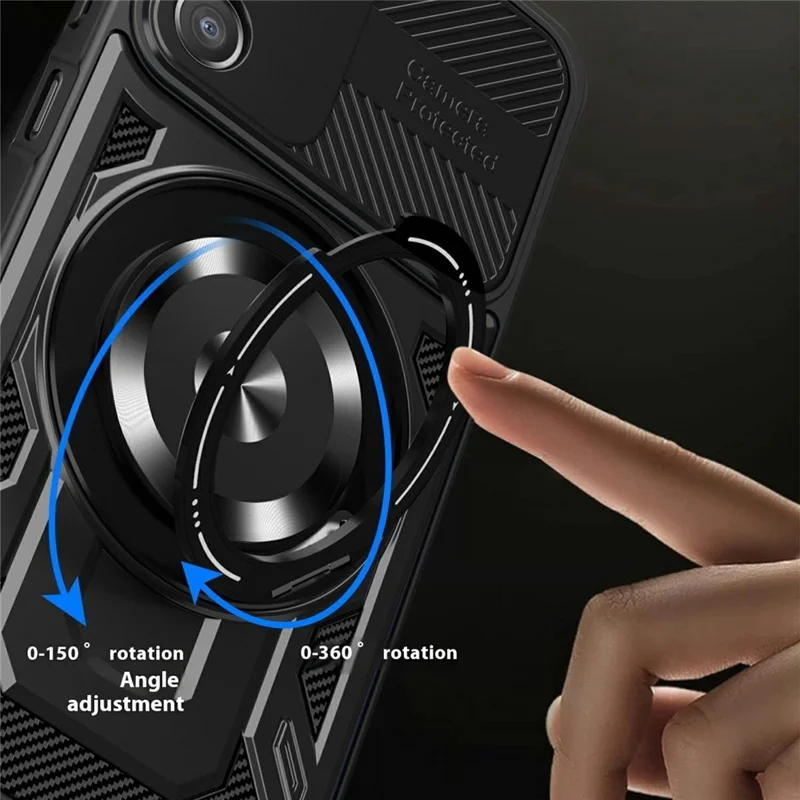 For Samsung Galaxy A37 5G Magnetic Case Rotating Kickstand TPU + PC Phone Cover - Black