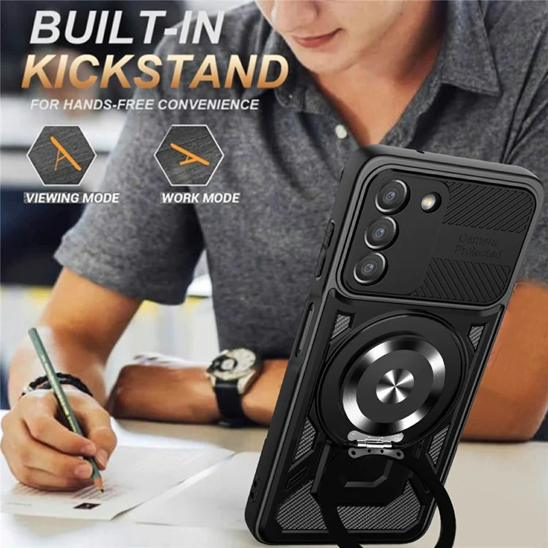 For Samsung Galaxy A37 5G Magnetic Case Rotating Kickstand TPU + PC Phone Cover - Black