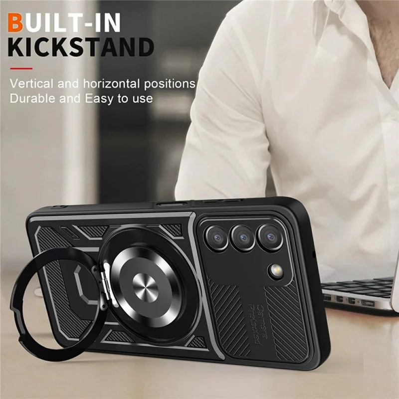 For Samsung Galaxy A37 5G Magnetic Case Rotating Kickstand TPU + PC Phone Cover - Black