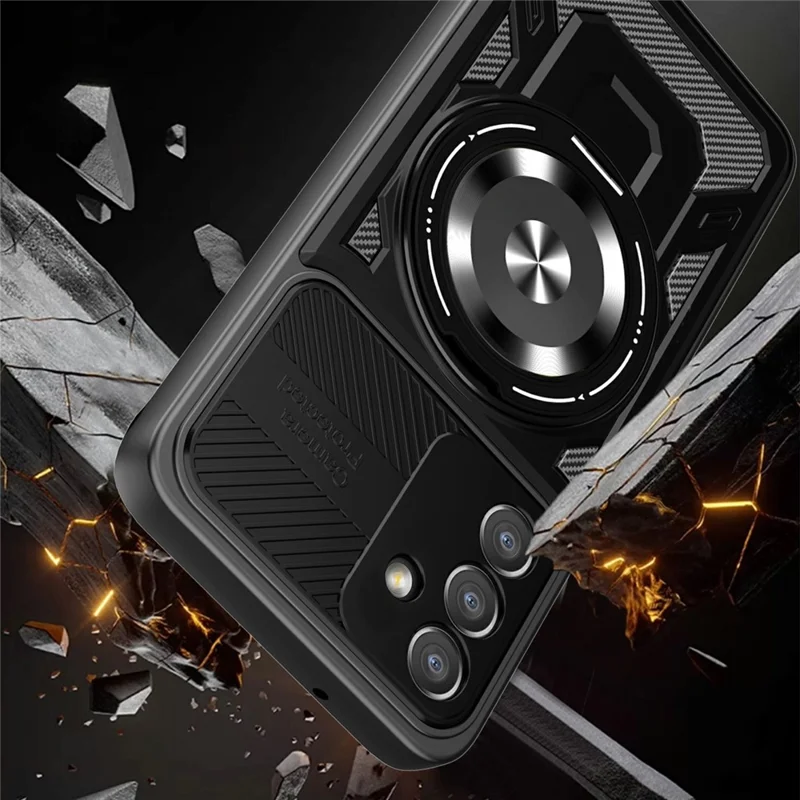 For Samsung Galaxy A37 5G Magnetic Case Rotating Kickstand TPU + PC Phone Cover - Black