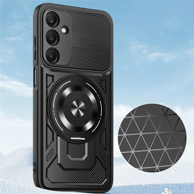 For Samsung Galaxy A37 5G Magnetic Case Rotating Kickstand TPU + PC Phone Cover - Black